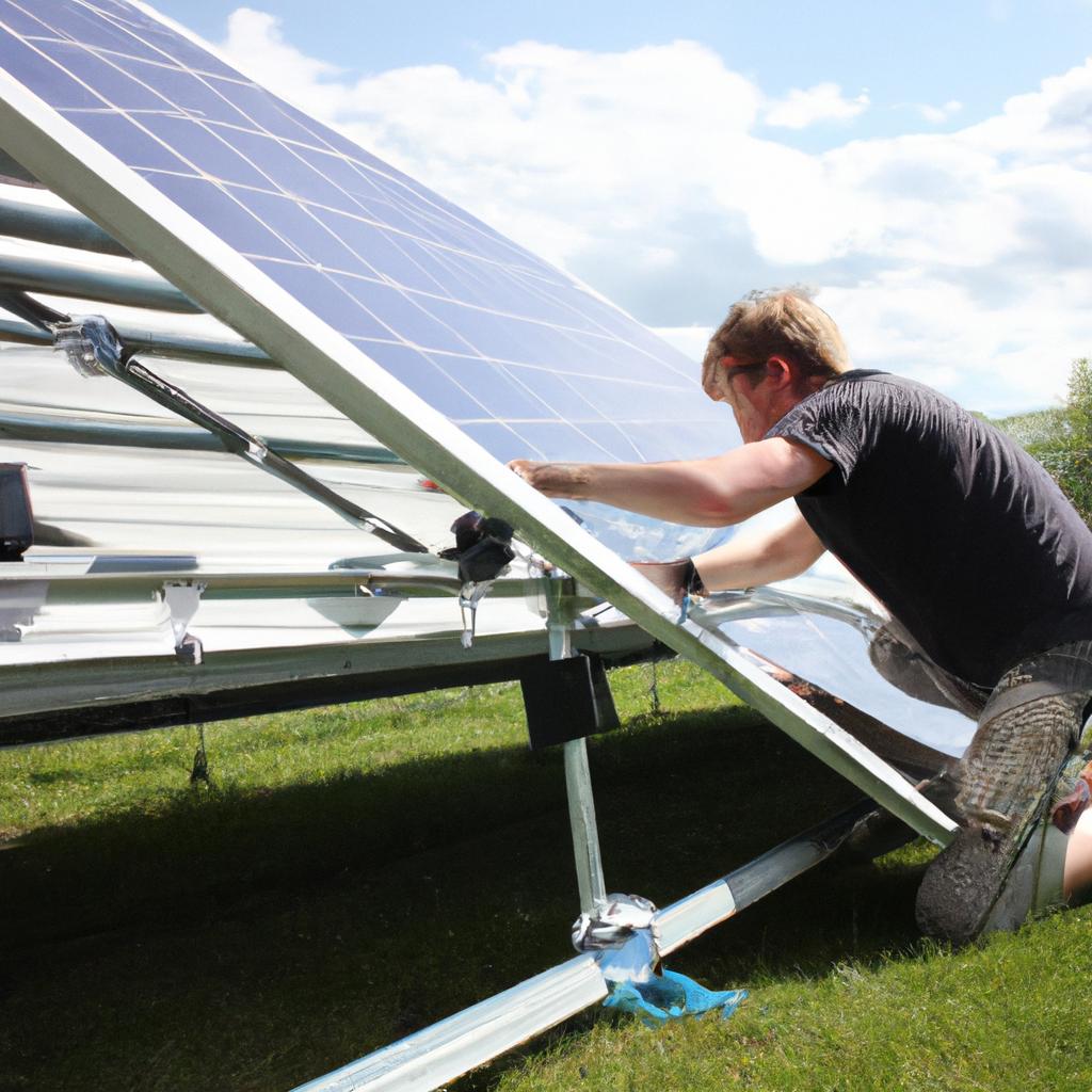Person installing solar panels outdoors